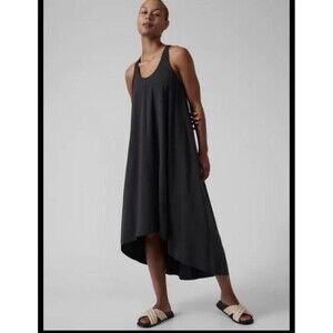 ATHLETA Presidio Dress Small Black NEW Athleisure Maxi High Low Active Casual